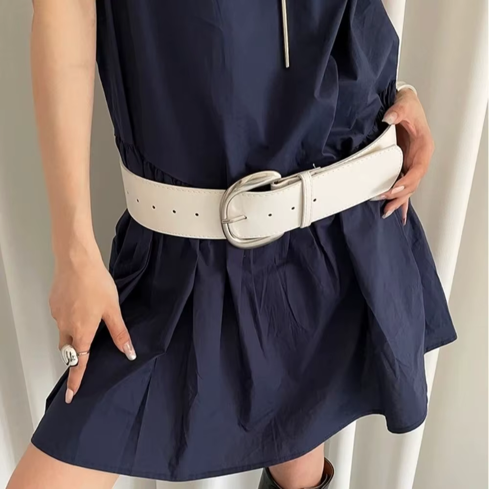 Ceinture large réglable rétro en cuir blanc, cintré à la taille pour femmes