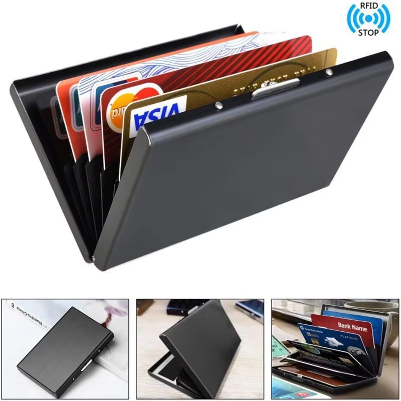 Rfid Business porte-carte de crédit hommes femmes portefeuille minimaliste en aluminium porte-carte bancaire avec pince à billets Designer Porte Carte