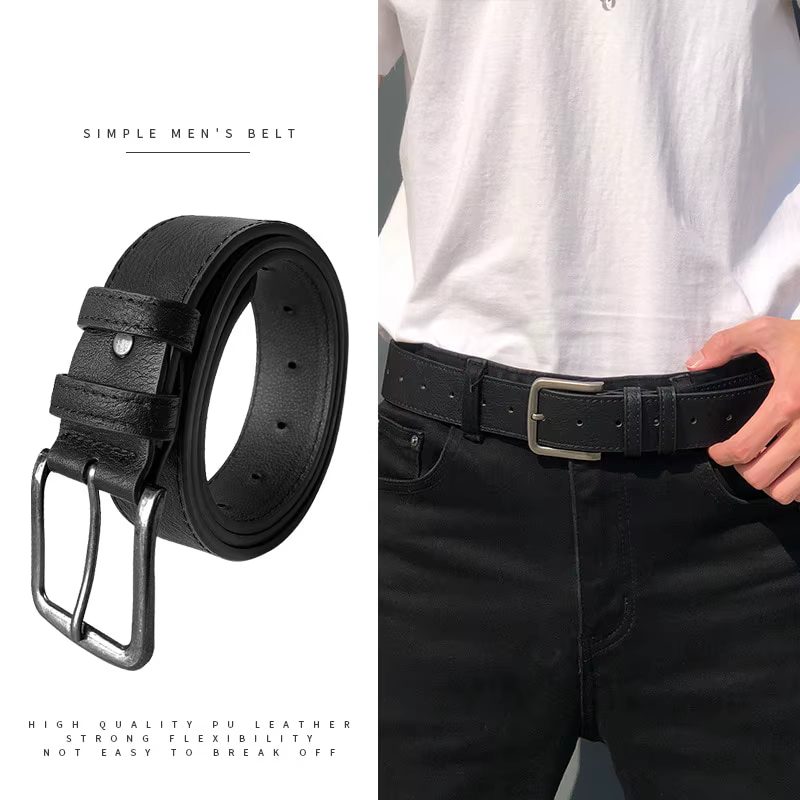 Hommes Pu Ceinture En Cuir Jeans Classique Réglable En Métal Pom Boucle