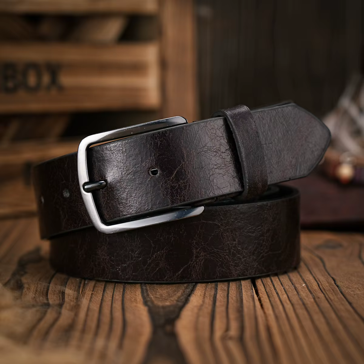 Ceinture en PU marron de style décontracté avec boucle en métal rétro pour homme et femme