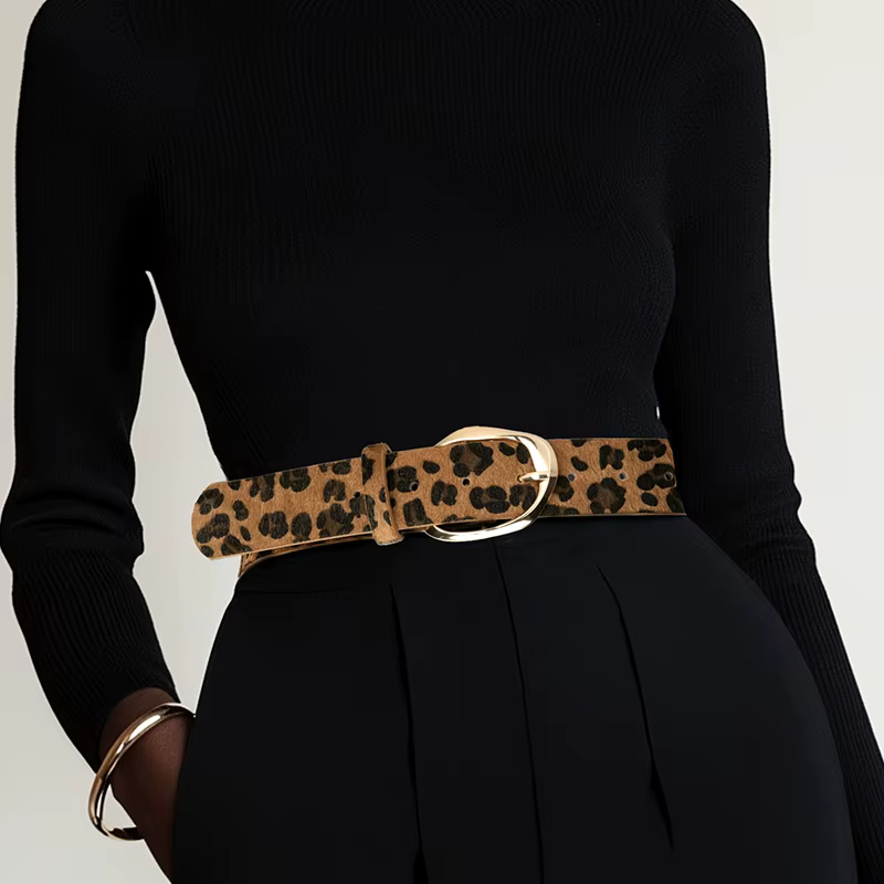 Maikun nouveau léopard femmes ceinture or alliage irrégulier boucle ardillon