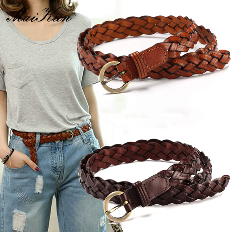 Maikun-Ceinture Fine Tissée en Alliage pour Femme, Tendance