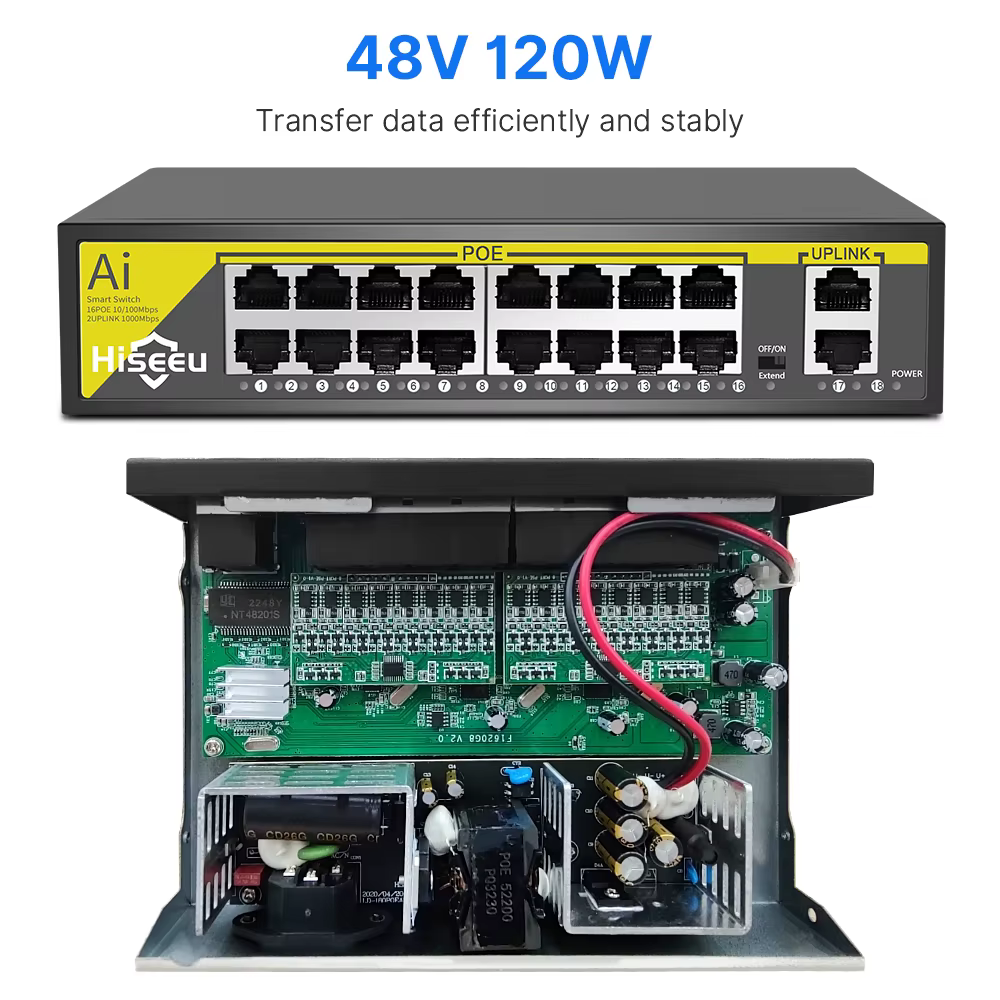 Hiseeu – Commutateur Ethernet POE 48V à 8/16 Ports, 10/100Mbps IEEE 802.3 af/at pour caméra IP, système de sécurité CCTV/AP ft sans fil