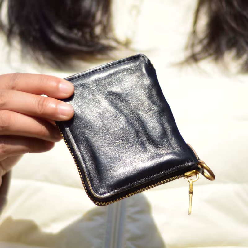 AETOO – portefeuille japonais rétro à fermeture éclair courte en cuir de vache de qualité supérieure pour hommes