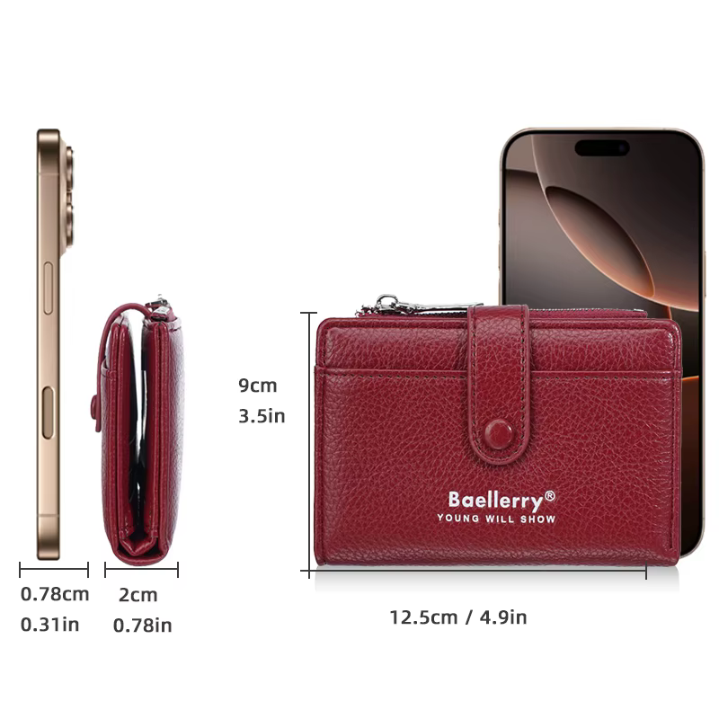 1 pièce - Portefeuille pour femme Baellerry en cuir PU à motif litchi