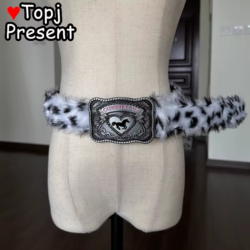 Léopard luxe pour petite amie Y2K Harajuku rétro Western Cowgirl Cowboy Punk fourrure