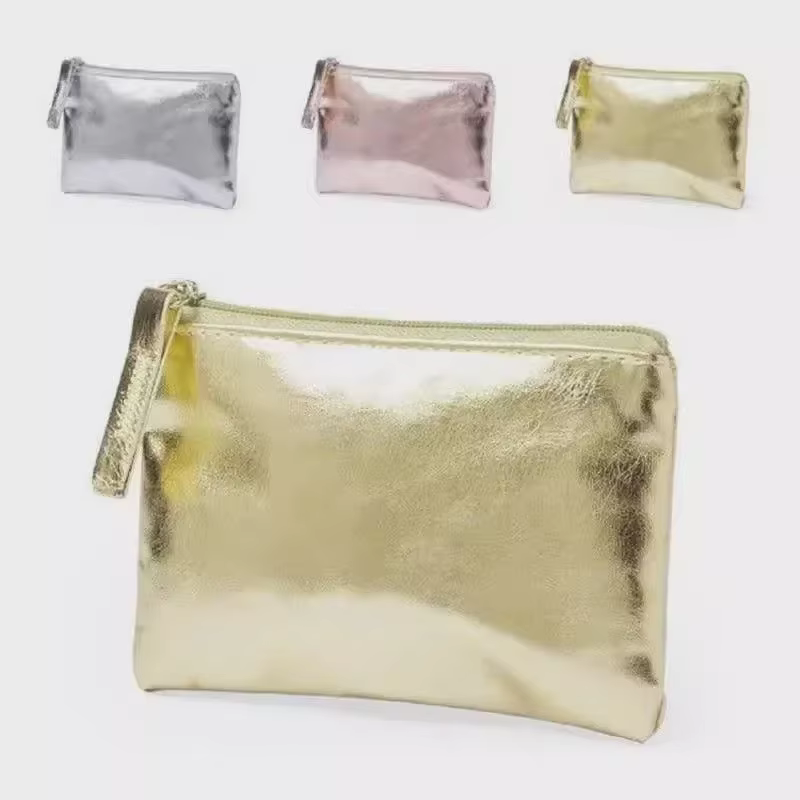 Argent or PU cuir porte-monnaie portefeuille Simple mode étanche sac à monnaie Portable porte-carte clé pièce écouteur pochette