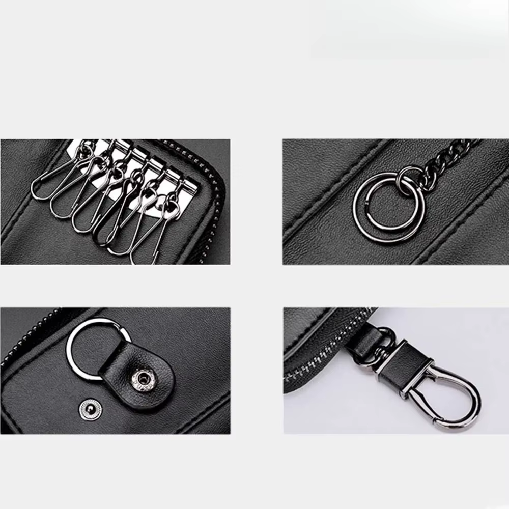 Porte-clés en cuir véritable unisexe