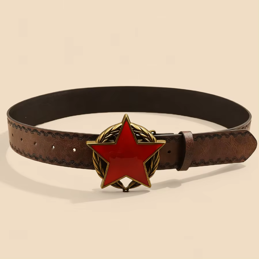 Ceinture vintage à boucle en métal étoile rouge