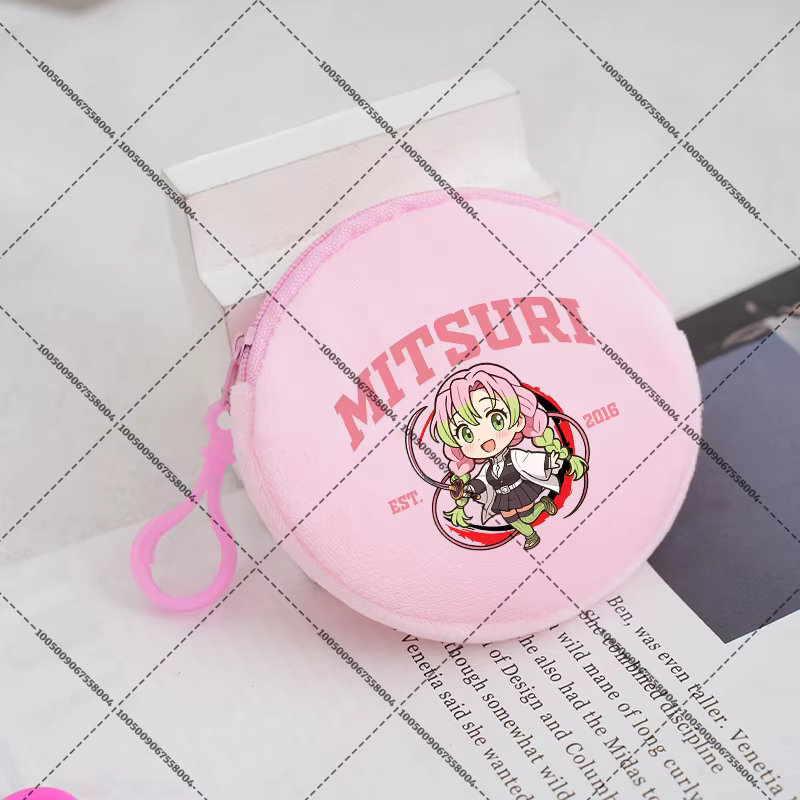 Petit portefeuille rond Demon Slayer, pochette porte-clés de dessin animé, Mini porte-monnaie à fermeture éclair, sac de rangement mignon avec figurine imprimée, cadeaux d'anniversaire