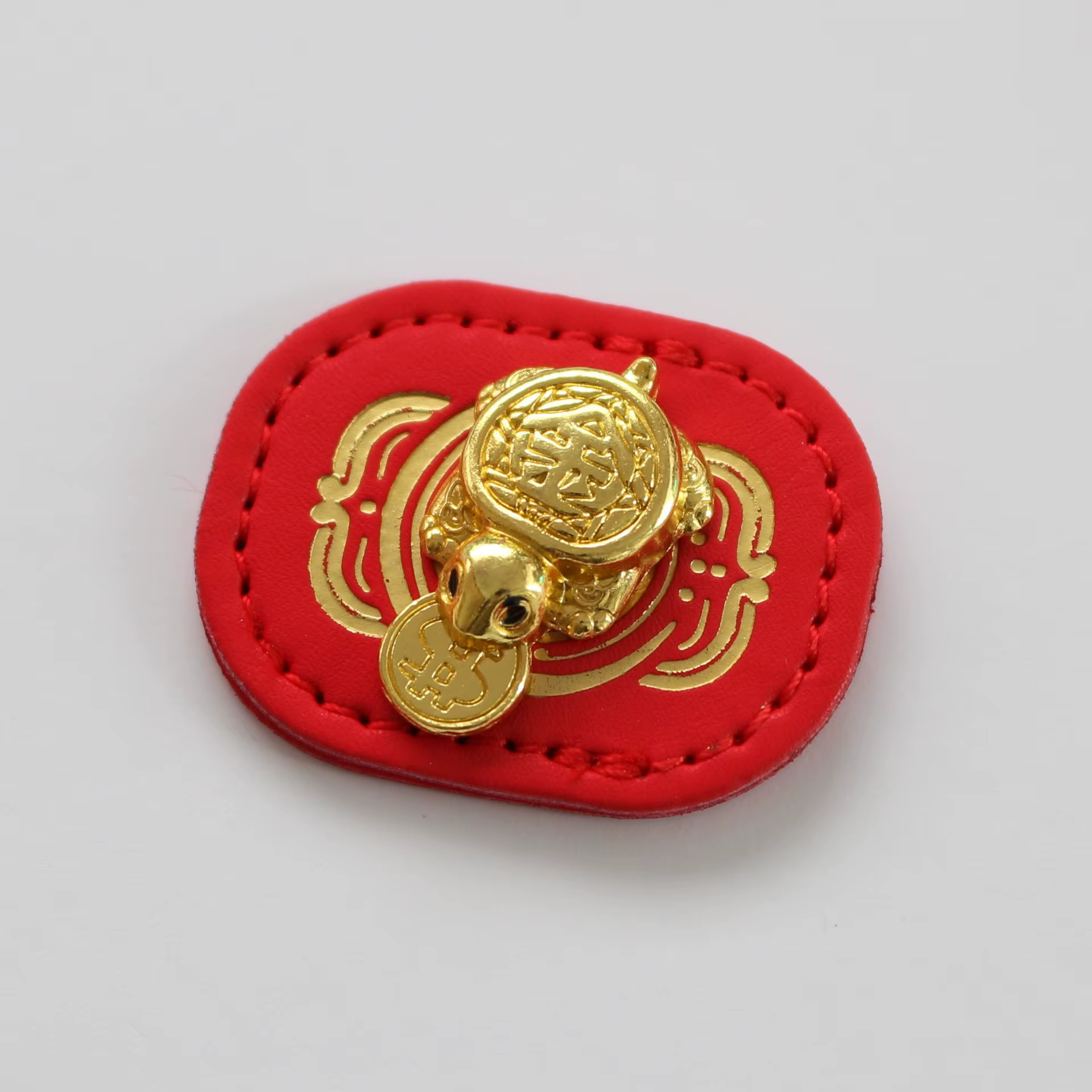 Porte-monnaie en forme de tortue dorée avec étui en cuir rouge - Attracteur de richesse Feng Shui