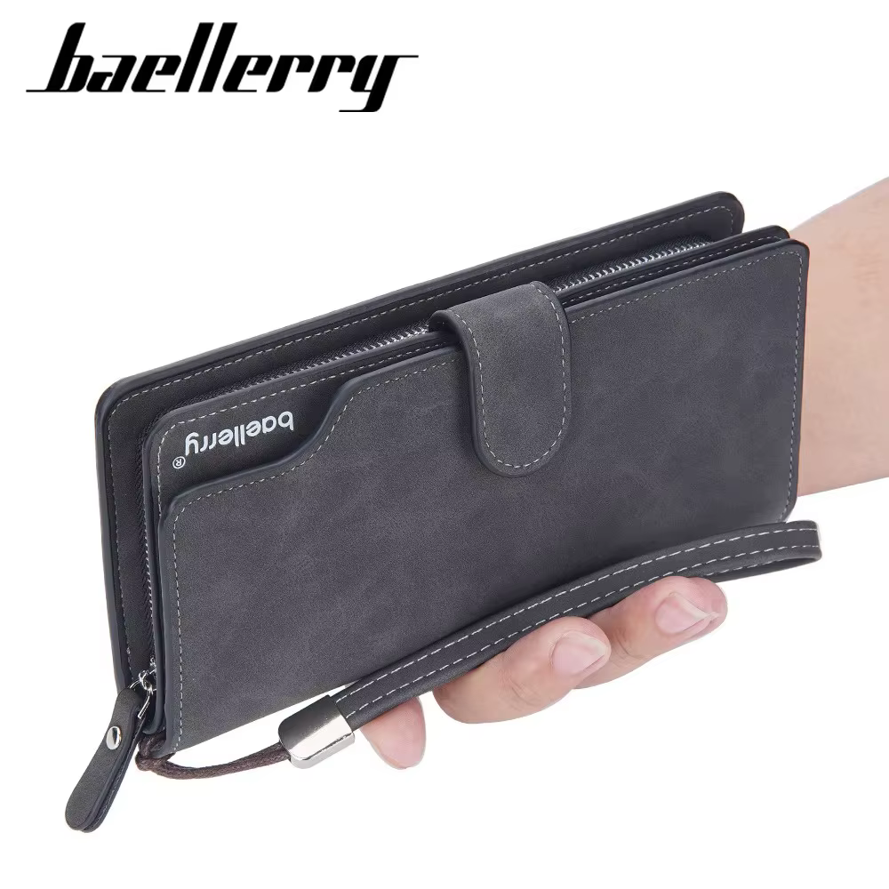 Baellerry Vintage hommes Long portefeuille sac à main nom gravure grande capacité mâle porte-monnaie avec moraillon porte-carte pinces à billets