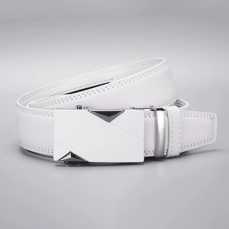 Ceinture en cuir PU blanc pour homme avec boucle automatique