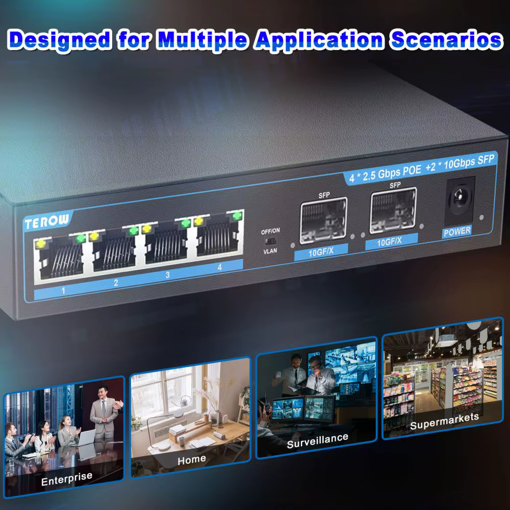 TEROW-Commutateur réseau Ethernet non géré, prise en charge des déchets VLAN, 2.5 ports, 4/8 Gbps, 2.5G, 10G, 1/2G, POE +, Gigabit