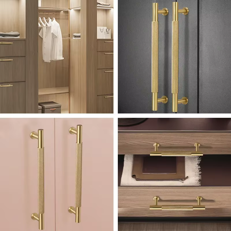 Poignée de porte d'armoire en laiton moletée haut de gamme, poignée d'armoire créative, moderne et simple, lumière de porte d'armoire, luxe, nouveau
