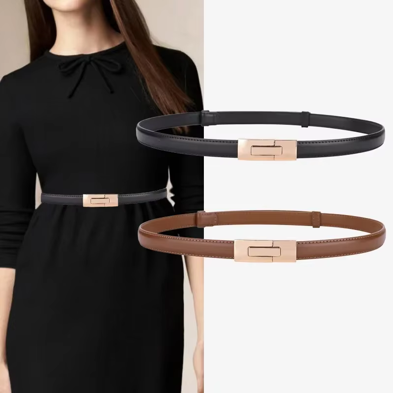 Ceinture fine en cuir de vache souple pour femmes