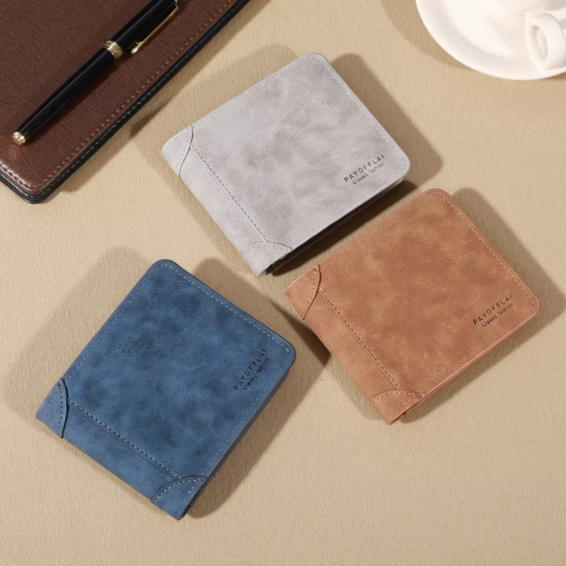 Portefeuille vintage en cuir mat pour hommes – Café à trois volets avec fentes multi-cartes