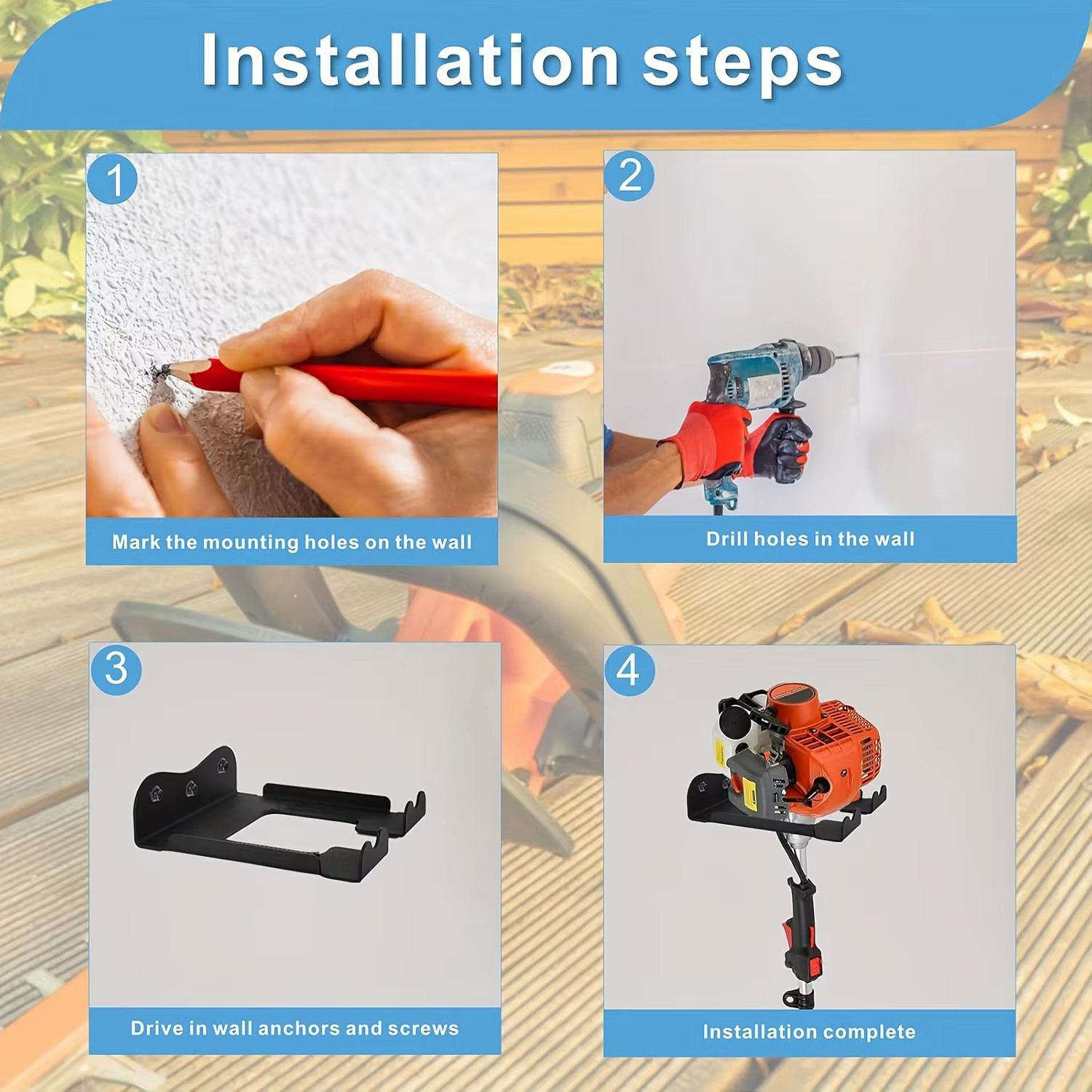 Support de rangement pour tondeuse à gazon, support mural pour outils de jardin, porte-tondeuse à gazon, porte-tondeuse à haies