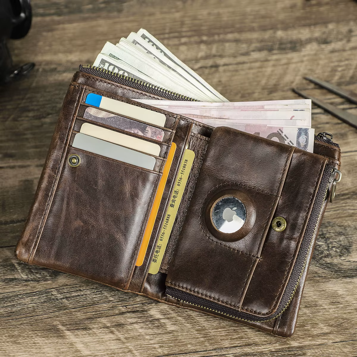 Crackle Oil cuir court à deux volets portefeuilles hommes qualité mâle portefeuille amovible avec airtag pochette mince monnaie poche porte-carte sac à main