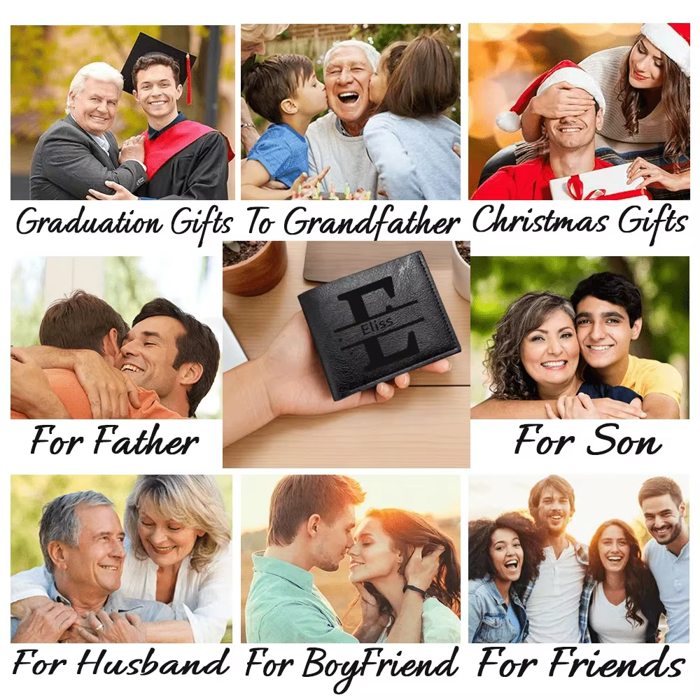 Portefeuille homme personnalisable avec initiales cadeau personnalisé pour mari petit ami papa-anniversaire anniversaire fête des pères noël