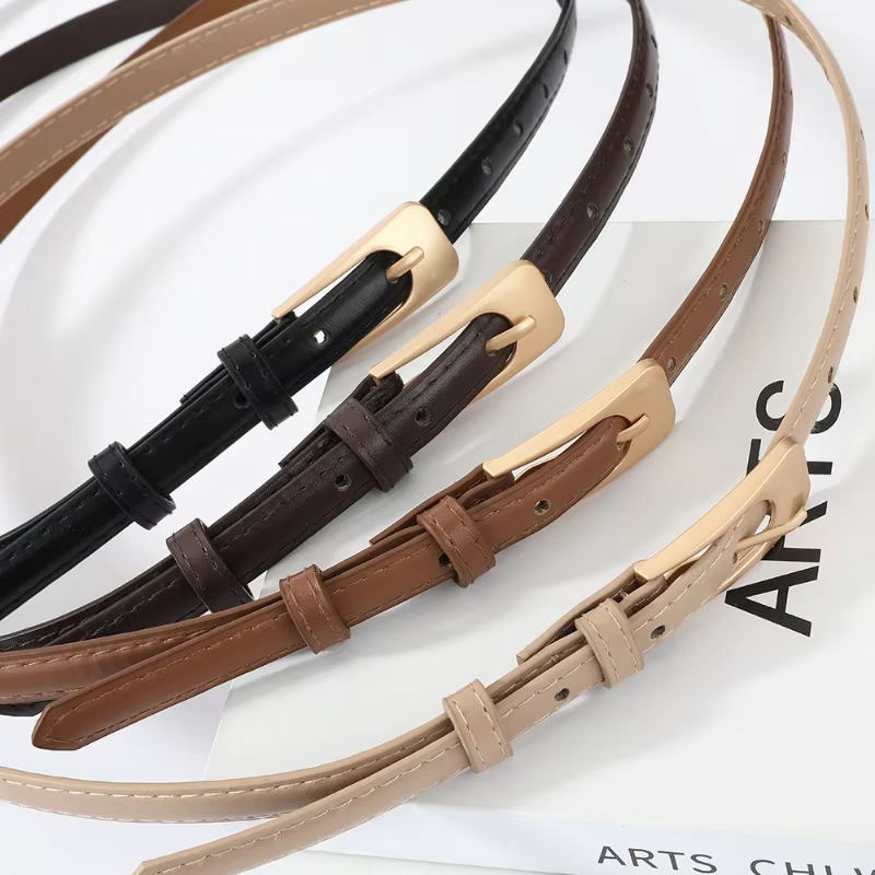Ceinture fine polyvalente pour femme en cuir PU de haute qualité, idéale pour les jeans décontractés, ceinture fine vintage pour femme