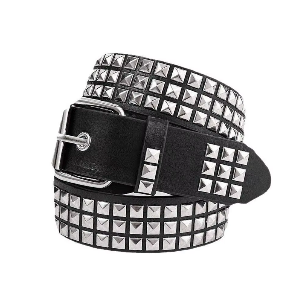 Ceinture à rivets en perles carrées, pyramide en métal pour hommes et femmes, matériel Punk, ceinture en jean Y2K, ceinture de styliste pour femmes