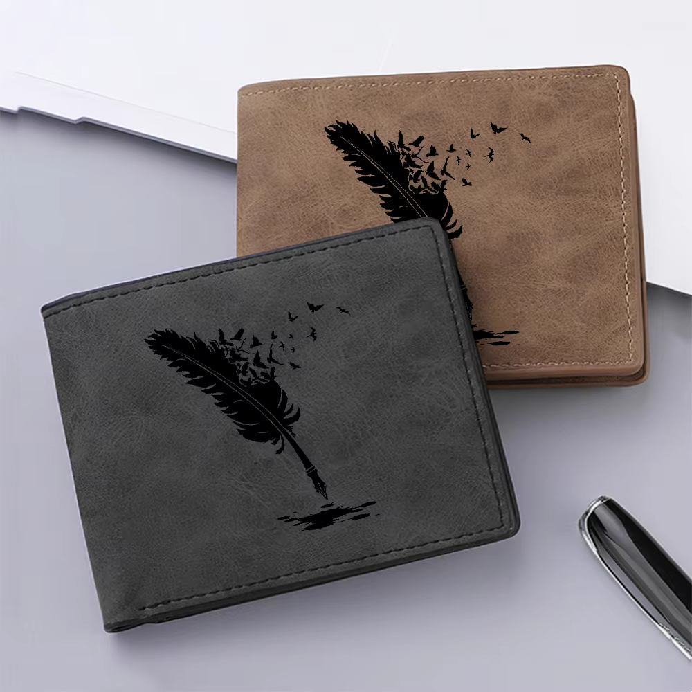 Nouveau portefeuille pour hommes à motif de plumes d'ange noires de qualité supérieure avec plusieurs fentes pour