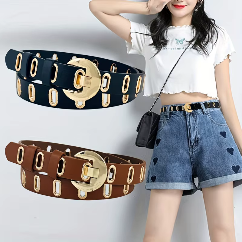 Ceinture tendance pour femme avec boucle croissant doré