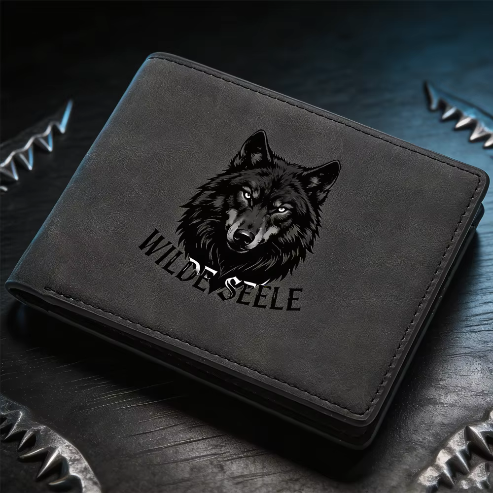 Portefeuille homme mini slim imprimé tête de loup