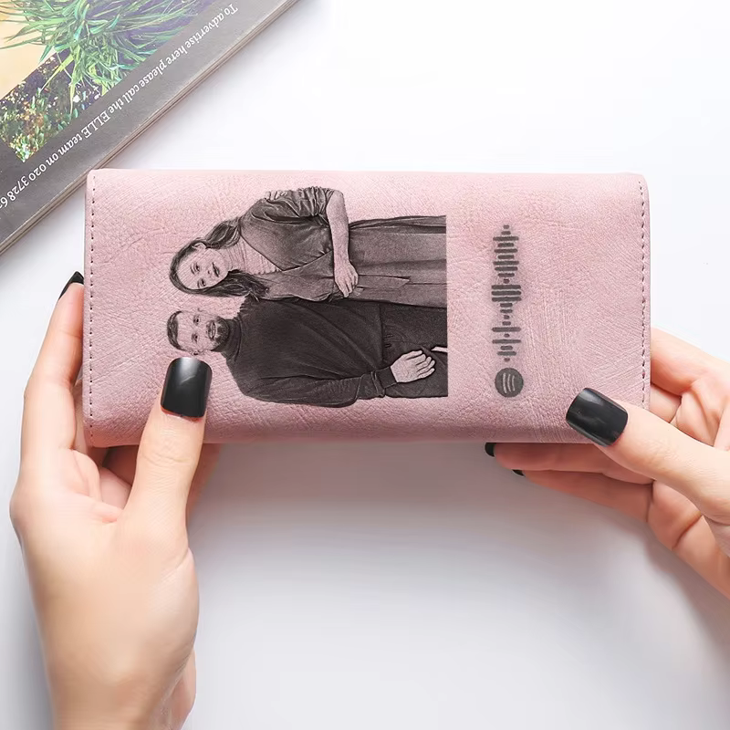 Nouveau portefeuille long pour femme personnalisable avec photo gravée Spotify