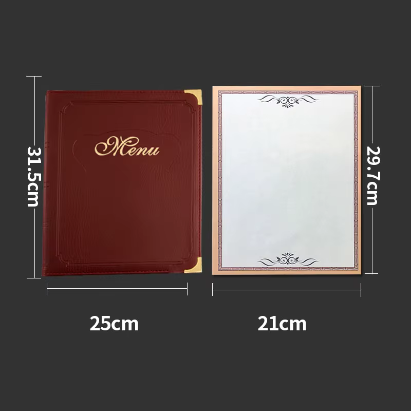 Porte-menu en cuir PU durable pour restaurant, optique A4, dossier d'affichage de cartes de poche, vin noir et marron, 7 feuilles
