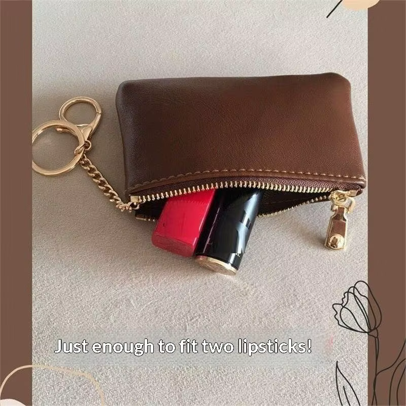 Mini porte-monnaie en cuir PU avec porte-clés doré et fermeture éclair lisse, parfait pour un usage quotidien, pour transporter cartes, argent, clés et petits objets.