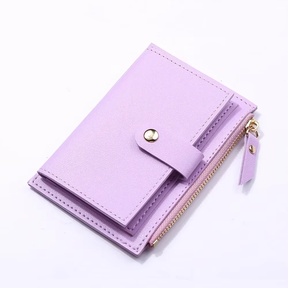 Portefeuille femme en cuir PU porte-cartes multi-cartes avec poche à monnaie zippée