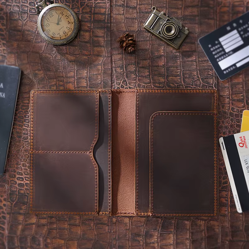 Porte-passeport en cuir véritable pour hommes