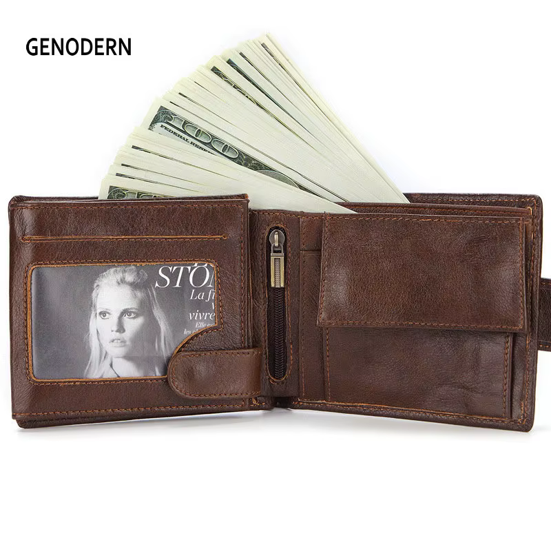 Portefeuille en cuir véritable pour homme