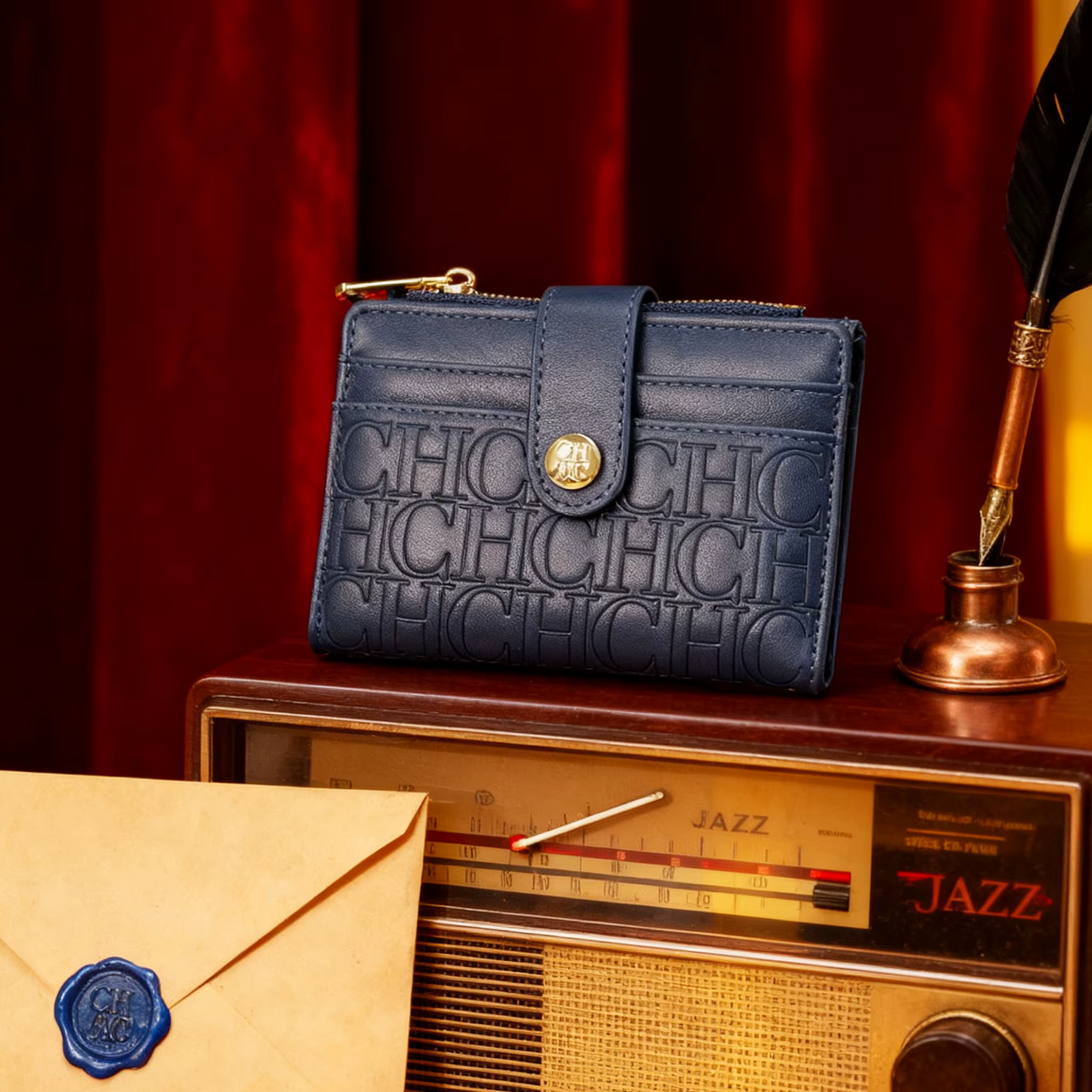 CH marque de luxe classique carré Design portefeuille mode bouton