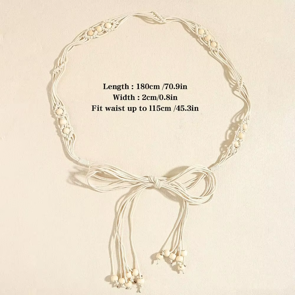 Ceinture tressée bohème pour femmes, ceinture en corde à perles réglable pour robes