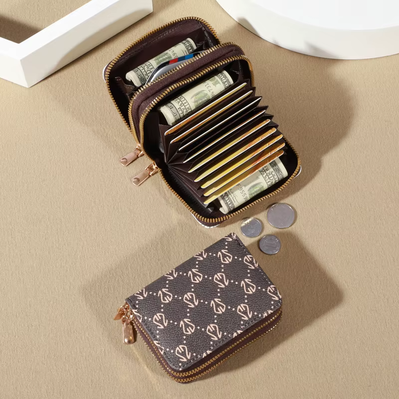 Porte-cartes à glissière vintage chic pour femmes