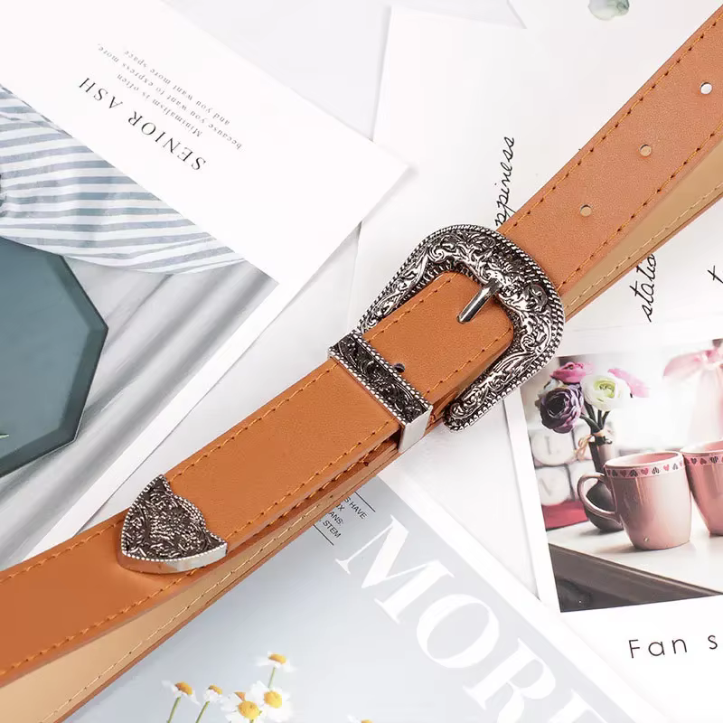 Ceinture Western Cowgirl en cuir noir pour femme