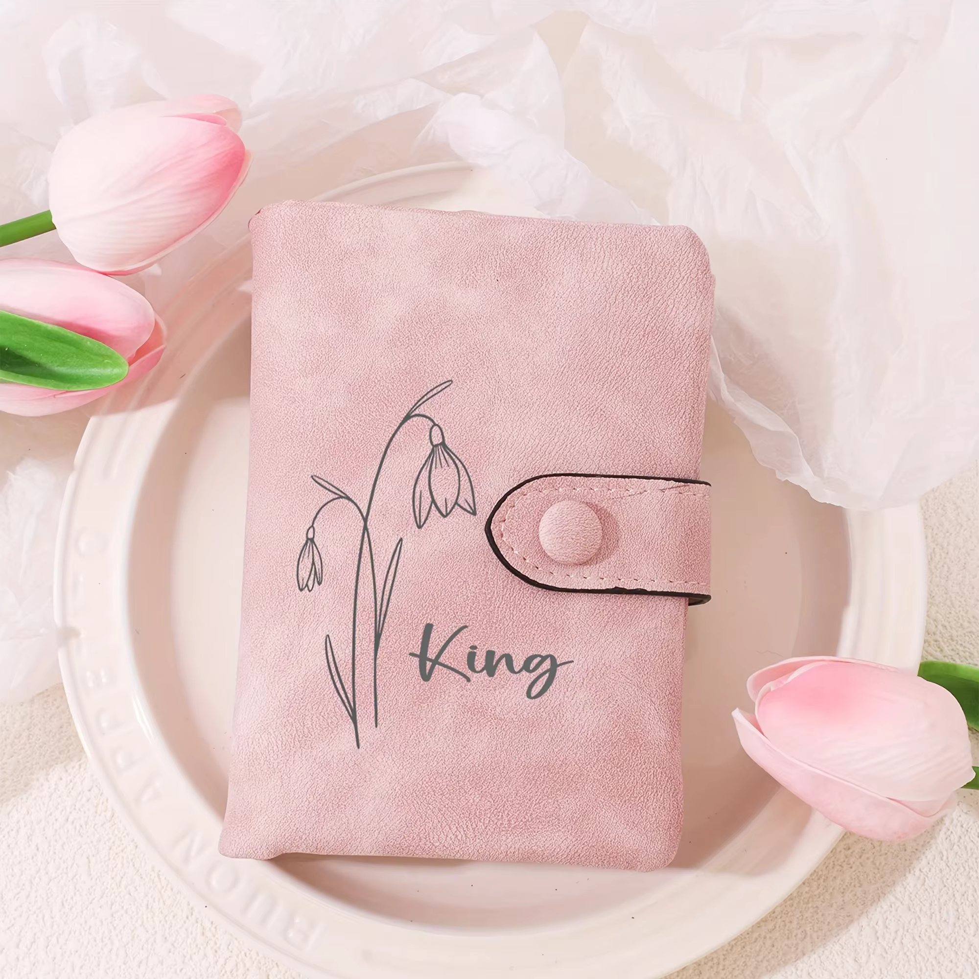 Portefeuille pour femme en cuir PU imperméable et léger avec nom personnalisé