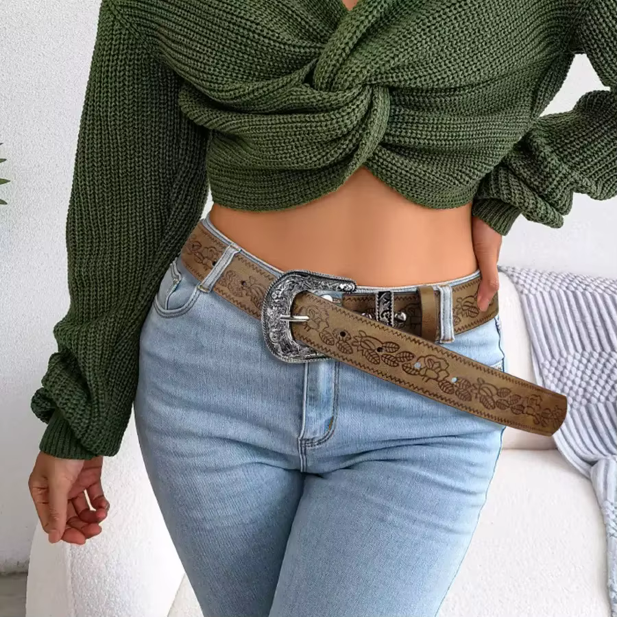 Ceinture rétro marron à boucle