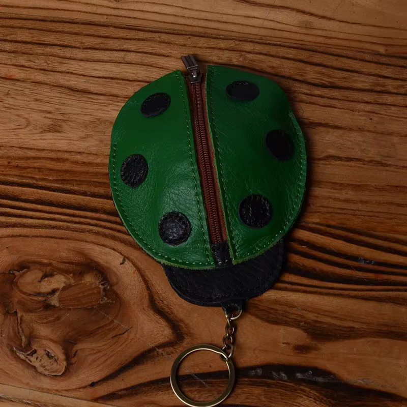 Porte-clés portefeuille en tissu cuir unisexe dessin animé coccinelle clé