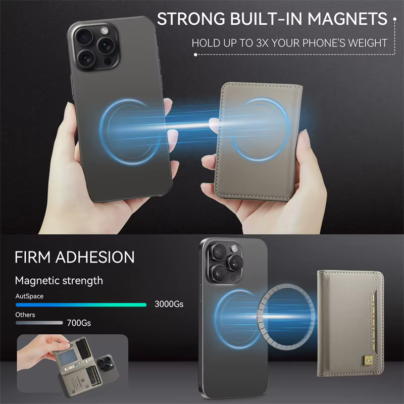 Portefeuille magnétique puissant en cuir de qualité supérieure pour hommes, porte-monnaie, porte-cartes, Mini portefeuille pliable pour iPhone Samsung Android