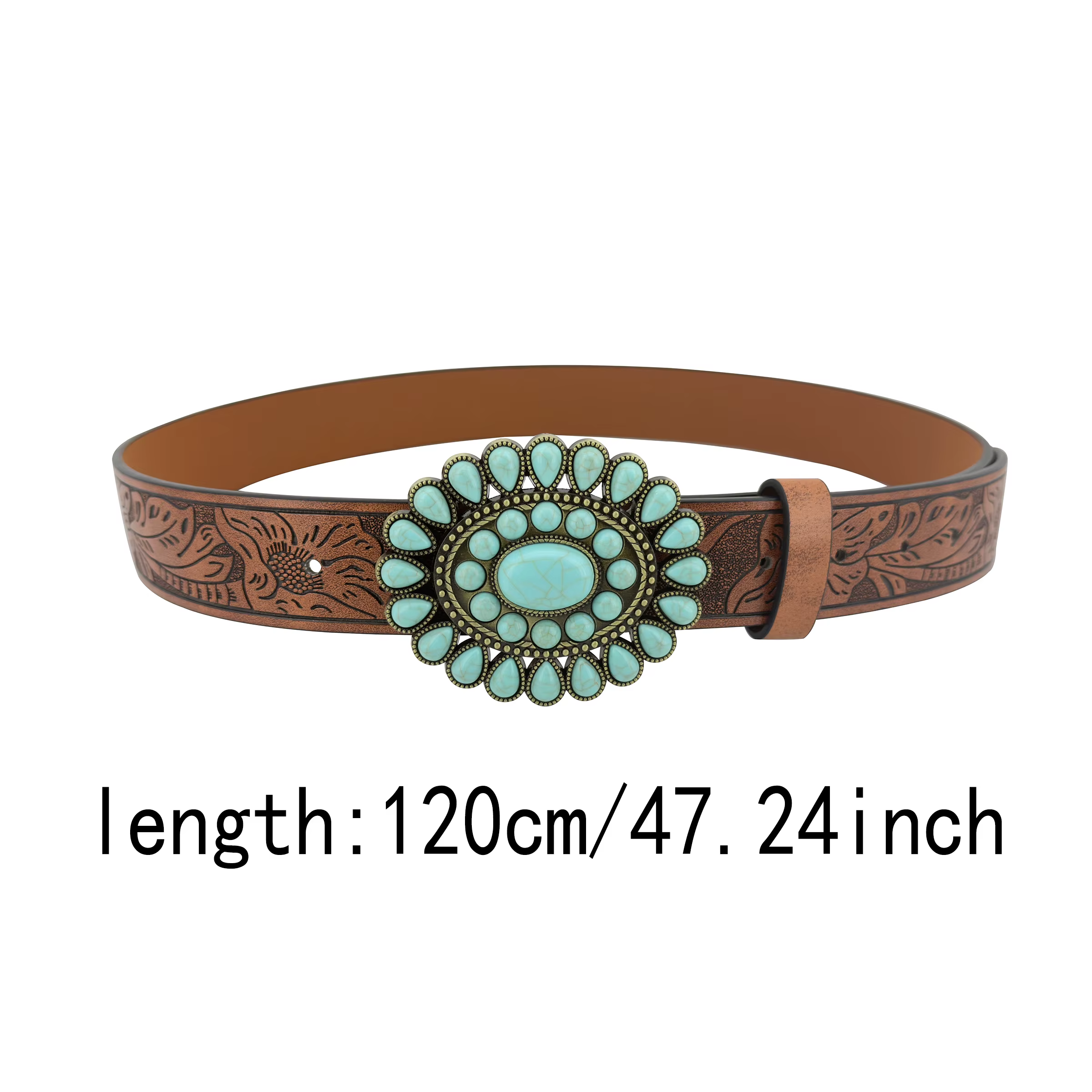 Ceinture de mode de haute qualité turquoise incrustée de style bohème occidental, ceinture décontractée en cuir PU avec boucle en alliage de zinc pour hommes et femmes
