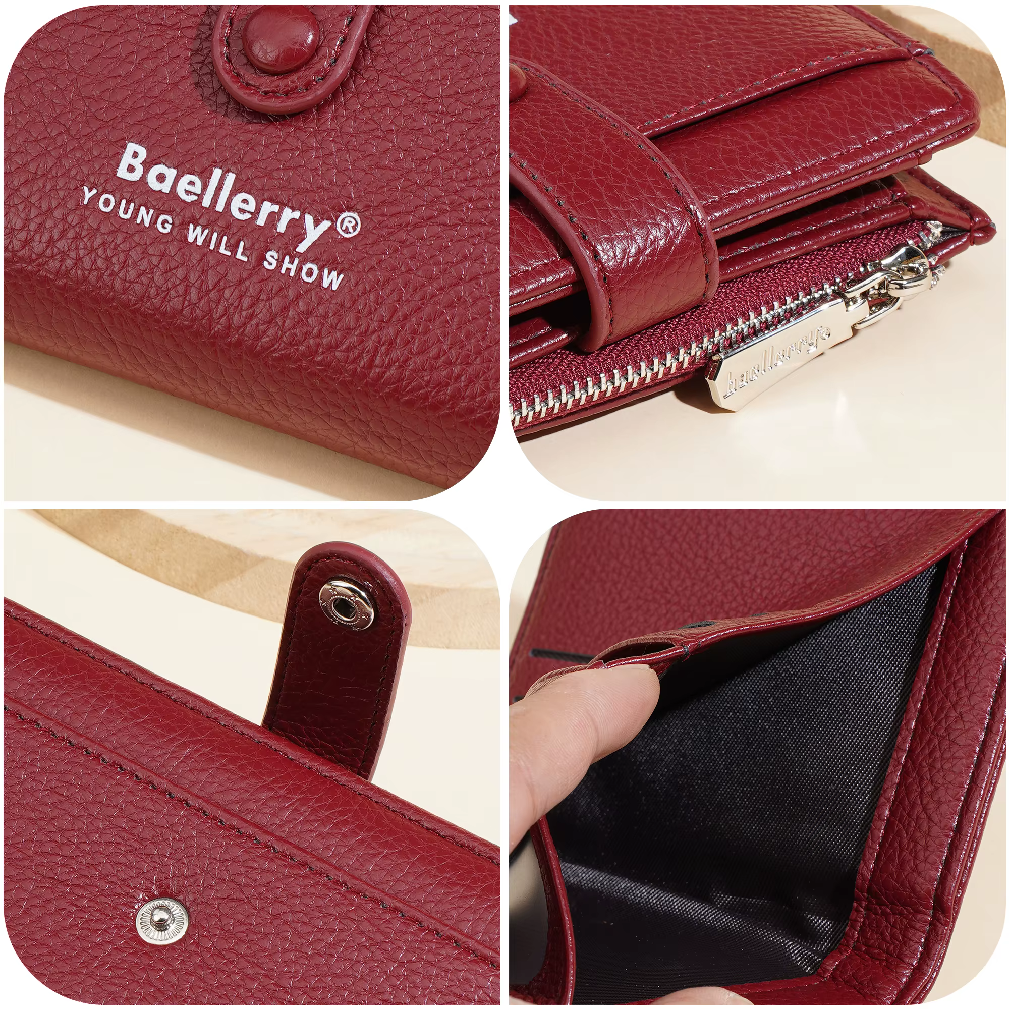 1 pièce - Portefeuille pour femme Baellerry en cuir PU à motif litchi