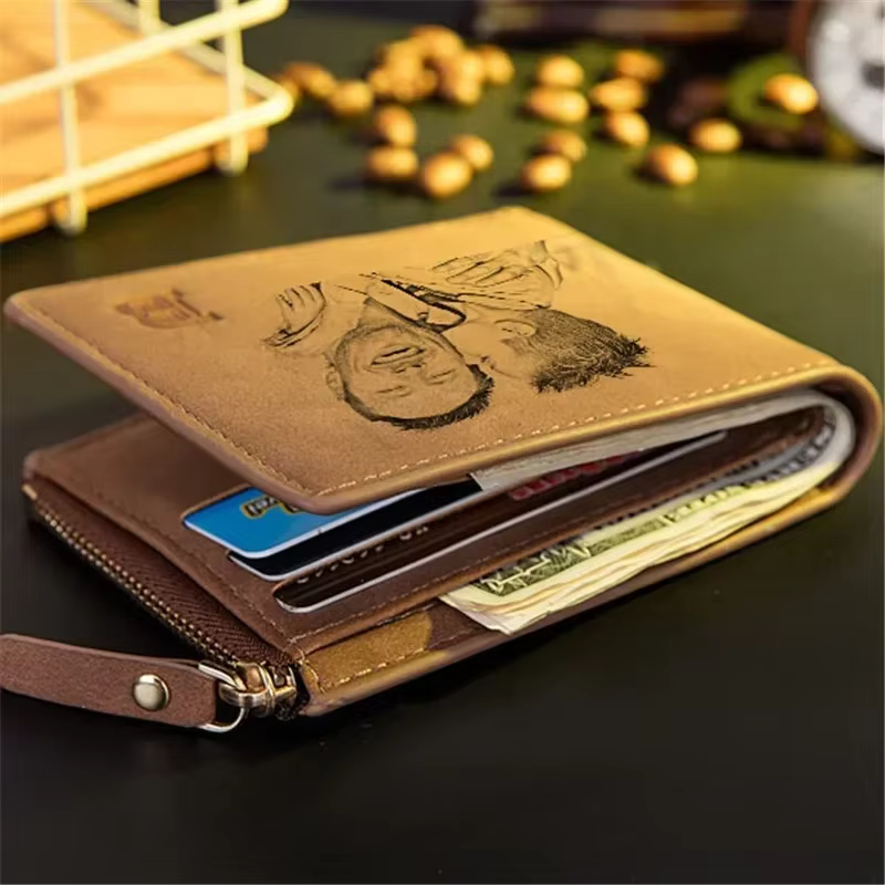 Portefeuille photo personnalisé pour hommes, image et texte gravés, cadeau de fête des pères, poche pour pièces de monnaie à fermeture éclair |   Meilleur cadeau de Noël pour mari/pai