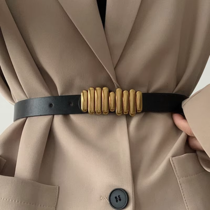 Ceinture élastique fine en cuir pour femmes