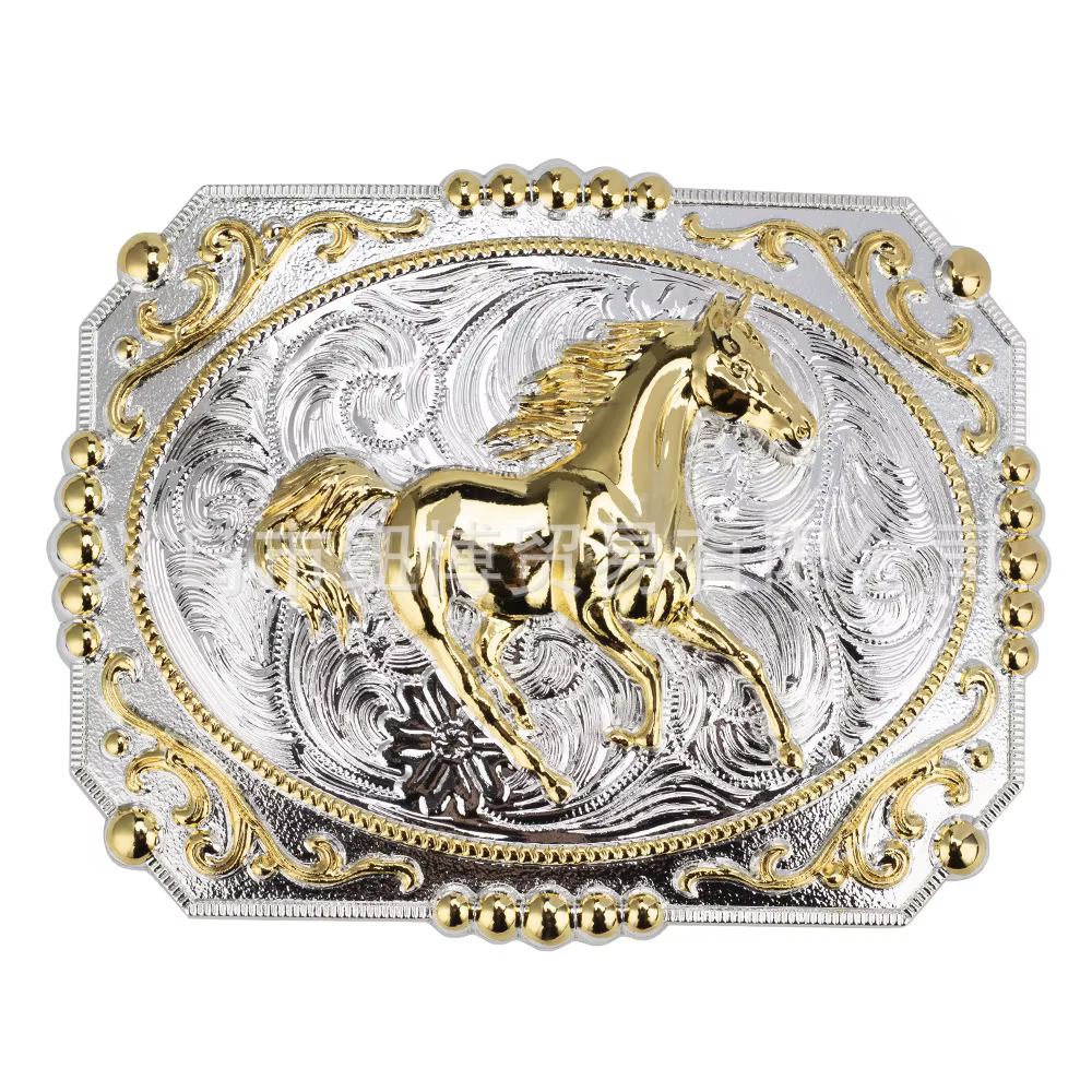 Grande boucle de ceinture dorée aigles et chevaux