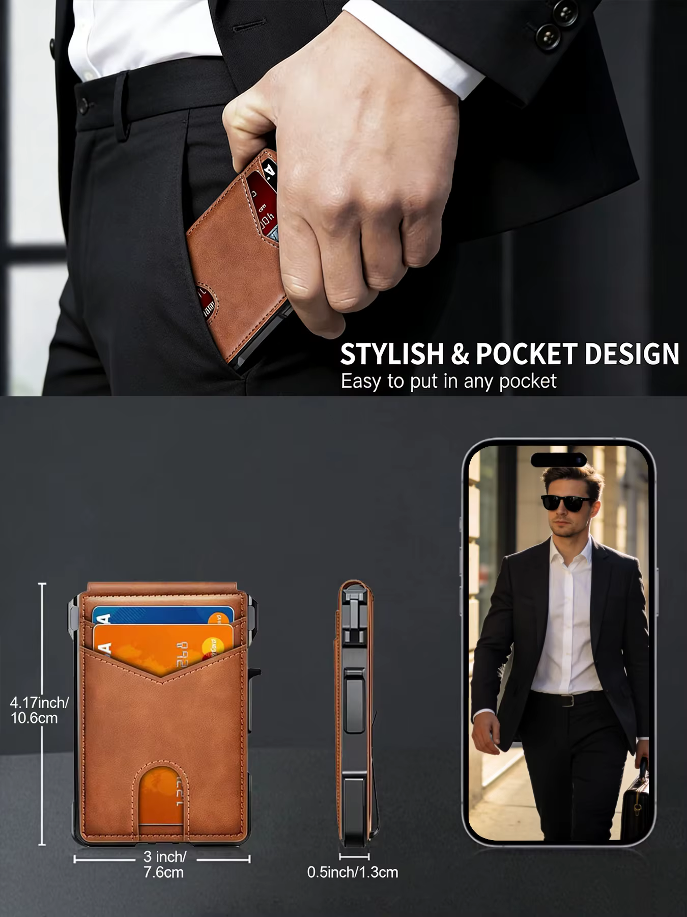 Portefeuille fin minimaliste pour homme avec blocage RFID