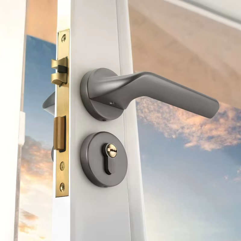 Serrure de porte de chambre moderne et minimaliste, silencieuse, pour intérieur, salle de bain, en bois, ensemble complet